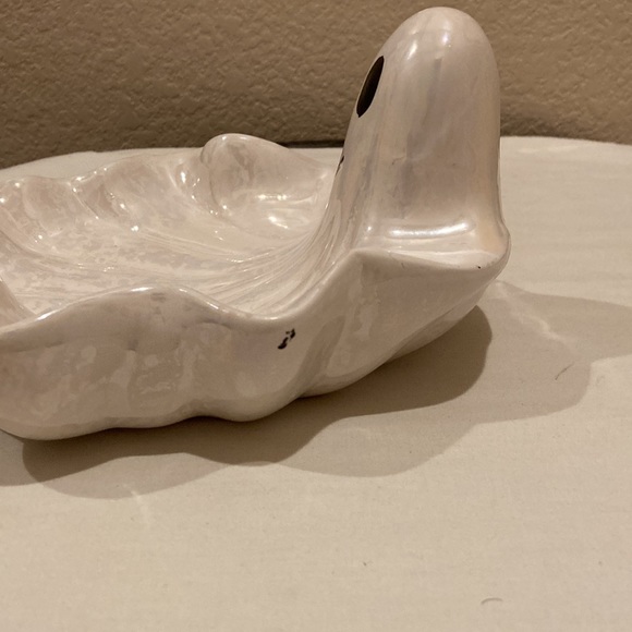WCL Vtg Iridescent Ceramic Halloween White Ghost Candy Bowl Dish Scalloped Edges - Picture 11 of 16